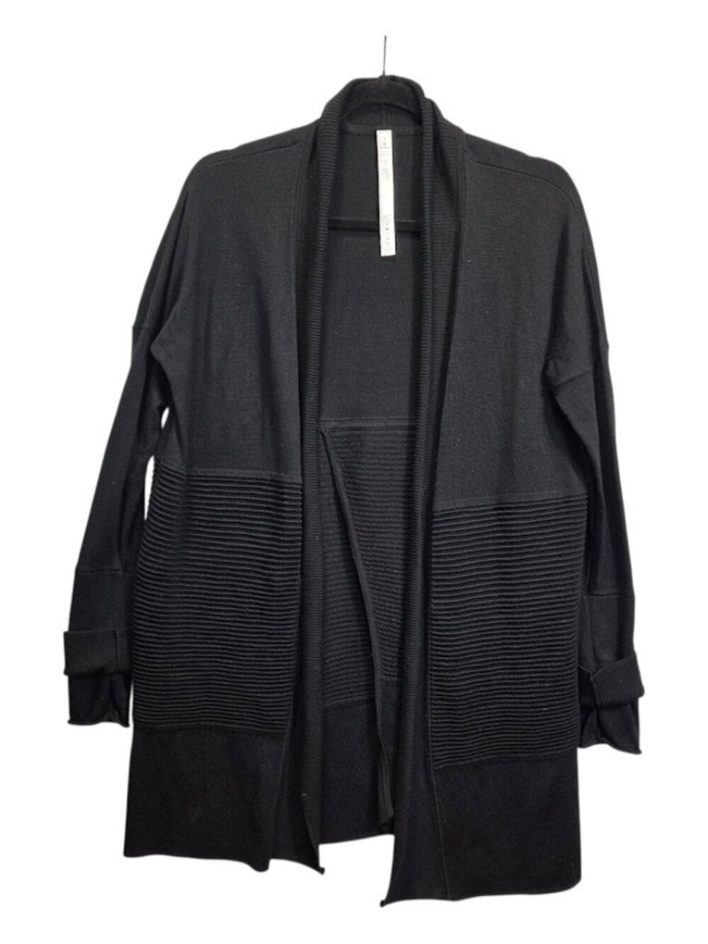 Lululemon 100% Merino Wool Sit in Lotus Wrap Black Cardigan Sweater Open Front 4